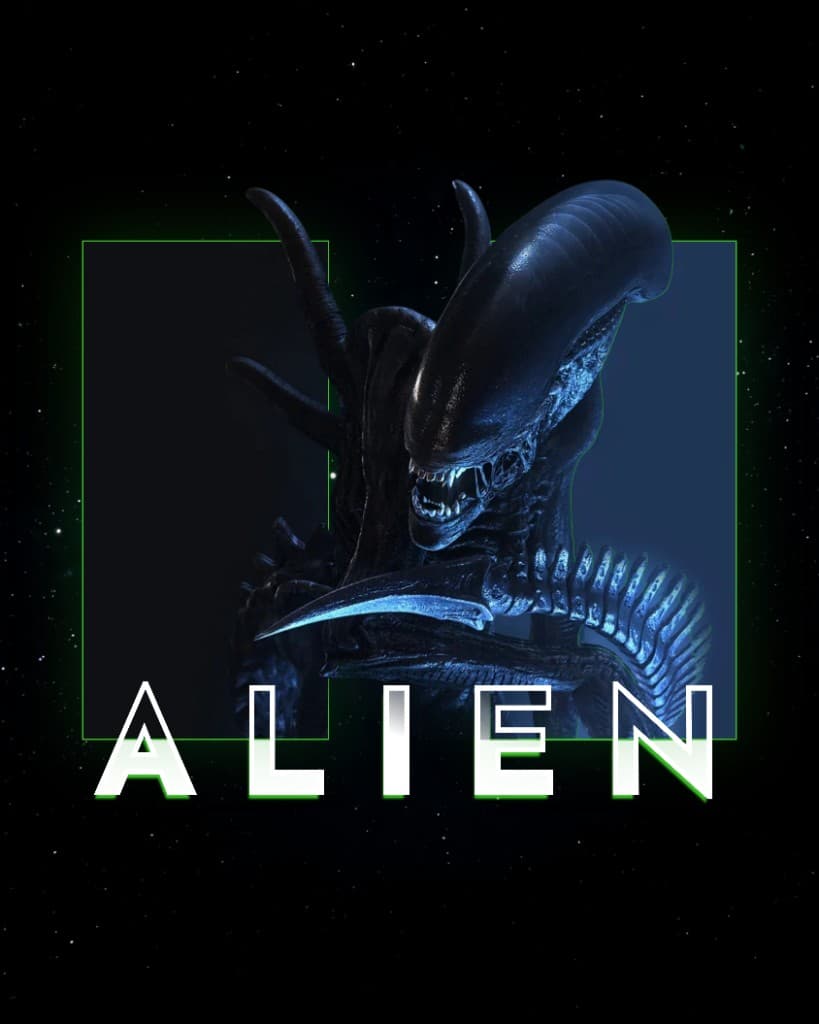 Visuel Alien sombre avec créature sur fond spatial