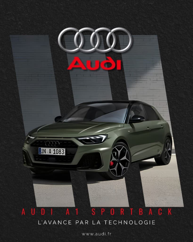 Publicité Audi A1 Sportback avec voiture verte sur fond texturé