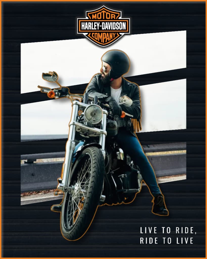 Affiche Harley-Davidson avec motard et slogan Live to ride