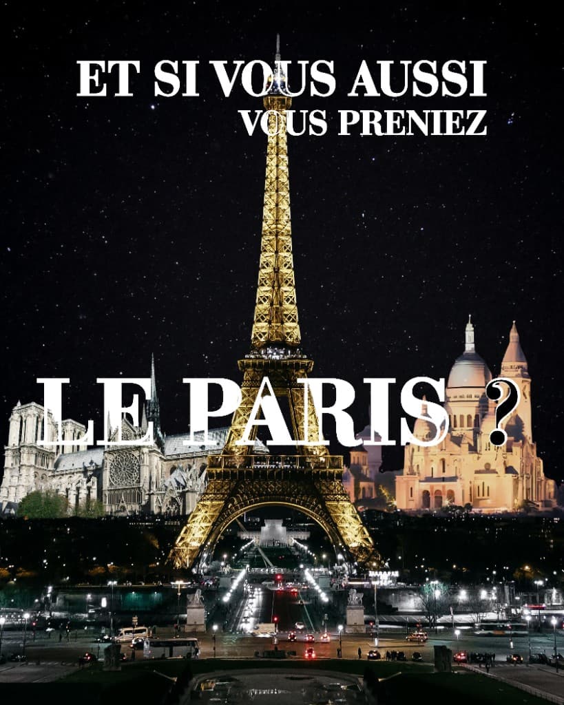 Visuel Paris nocturne avec Tour Eiffel et texte Le Paris