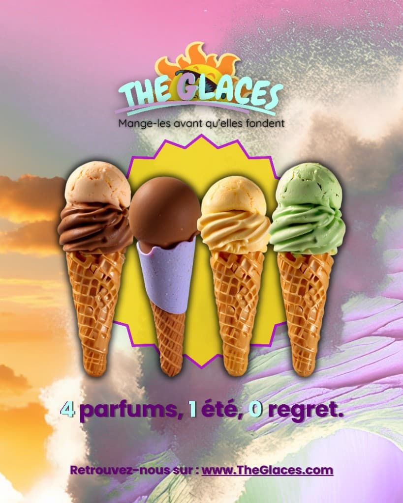 Publicité colorée pour glaces avec quatre cornets