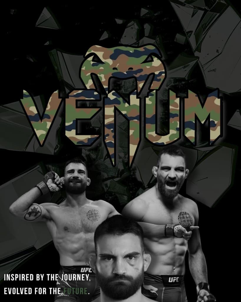 Visuel Venum avec combattants MMA et typographie camouflage